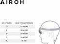 Tableau des tailles pour casques Airoh avec mesures de la circonférence de la tête.
