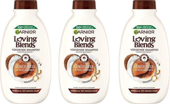 Garnier Shampoo - Loving Blends Kokosmelk & Macadamia - 3 x 300 ml