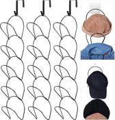 15 stuks pethouders, hoedenstandaard, zwart metaal, hangende cap-opslag voor hoeden, sjaals, pruiken, handtassen (met 6 haken)