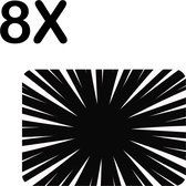 BWK Stevige Placemat - Zwart met Witte Ontploffing Illustratie - Set van 8 Placemats - 40x30 cm - 1 mm dik Polystyreen - Afneembaar