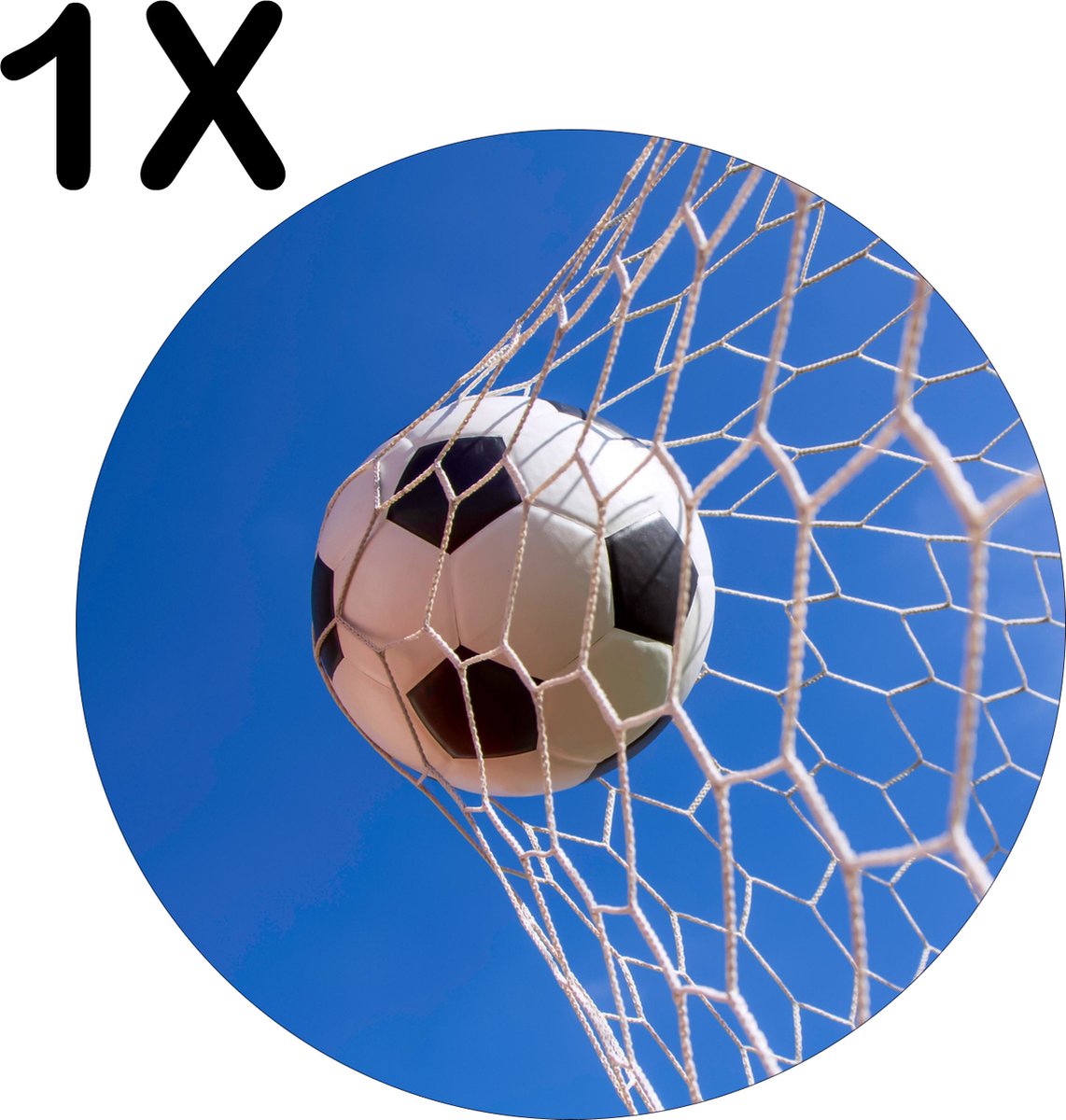 BWK Luxe Ronde Placemat - Voetbal in het Net van het Goal - Set van 1 Placemats - 50x50 cm - 2 mm dik Vinyl - Anti Slip - Afneembaar