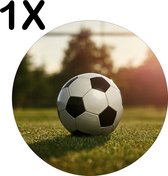 BWK Luxe Ronde Placemat - Voetbal op het Gras voor het Goal - Set van 1 Placemats - 50x50 cm - 2 mm dik Vinyl - Anti Slip - Afneembaar