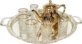 Marokkaanse Theeset goud - theepot - 6 glazen met goud rand - dienblad