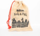Mini sac cadeau en jute Sinterklaas Welcome Sint and Piet print - Sac à saupoudrer avec cordon de serrage - 18 x 25 cm