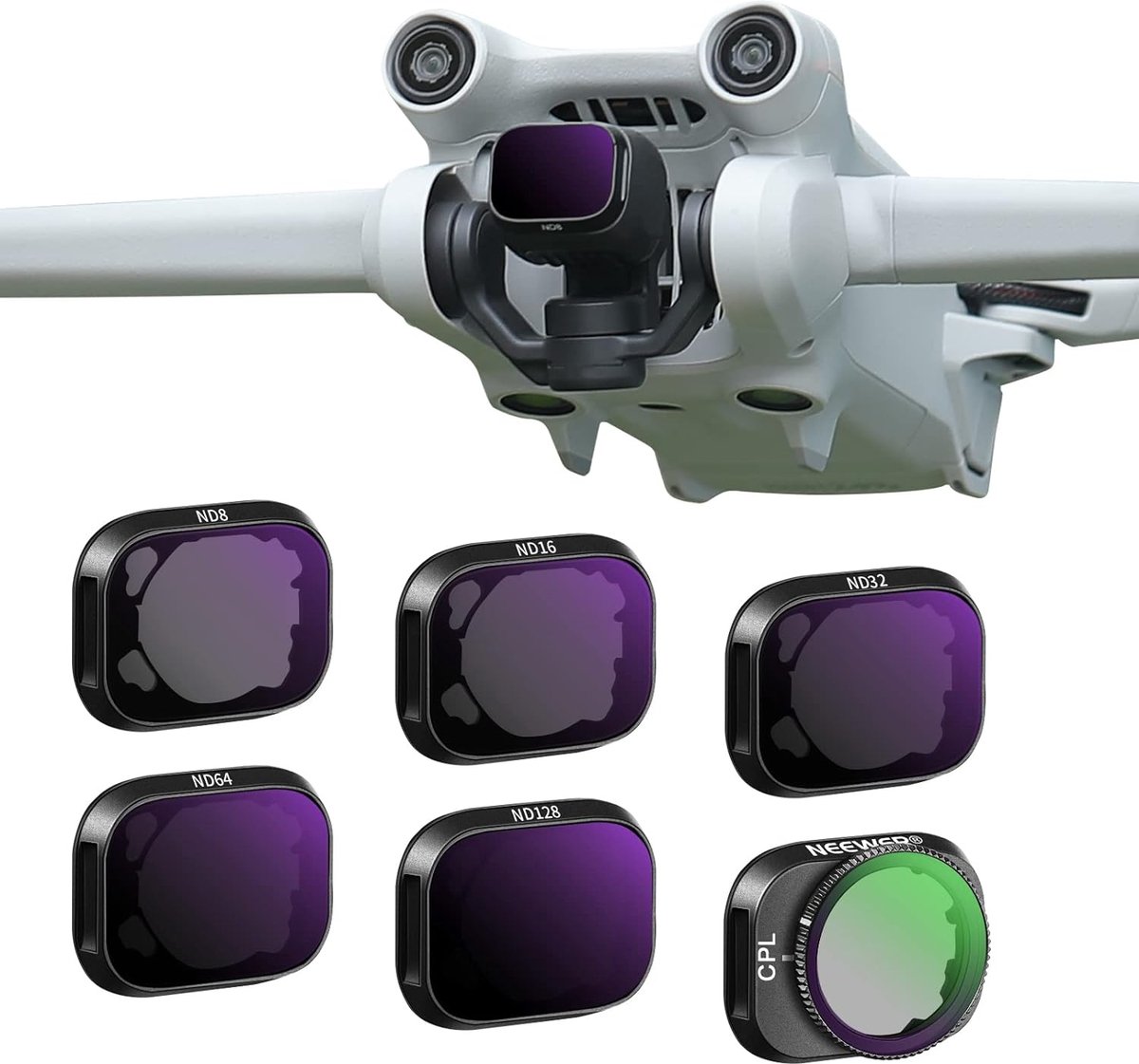Neewer® - ND-filter Set Compatibel met DJI Mini 3 Pro, Neutral Density-filter Drone Lens-accessoires met 6 Stuks - CPL ND8 ND16 ND32 ND64 ND128 (Aluminiumlegering Frame)
