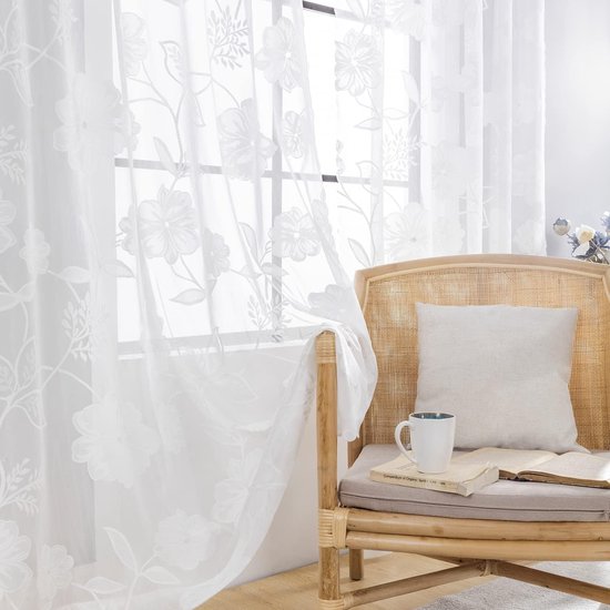 White Kant Voile Sheer Gordijnen, Landelijk Bloemenpatroon Vitrage, Luchtig Deco-Panelen, Set Van 2 (Size : WxH70x250cm/27x98inch White Kant Voile Sheer Gordijnen, Landelijk Bloemenpatroon Vitrage, Luchtig Deco-Panelen, Set Van 2 (Size : WxH70x250cm/27x98inch