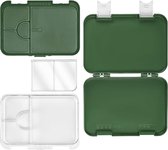 Len, Bento Box, lunchbox voor kinderen; met 4 + 2 compartimenten; extreem sterke broodtrommel; ideaal voor de kinderopvang en op school (donkergroen, wit)