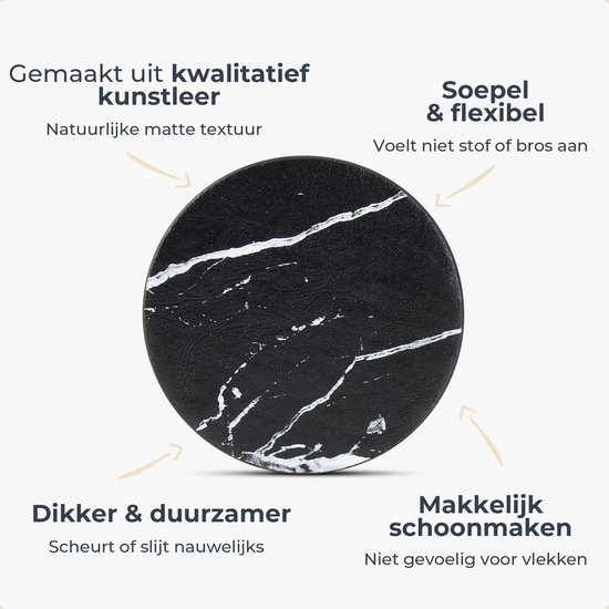 Sous-verres de verre Castagnola en similicuir avec support - Sous-verres de verre pour Verres - Design de Sous-verres - Ensemble de sous-verres - Sous-verres de verre - Similicuir - Sous-verres en cuir - Set de 10 - Zwart/ Wit