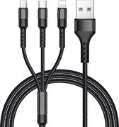 Phreeze Multikabel USB C Kabel - 8 Pin iOS Kabel - Micro USB Kabel - USB naar 8-Pin , Micro USB , USB-C kabel - 1.5 Meter - Gevlochten - Extra Sterk - Snellaadkabel