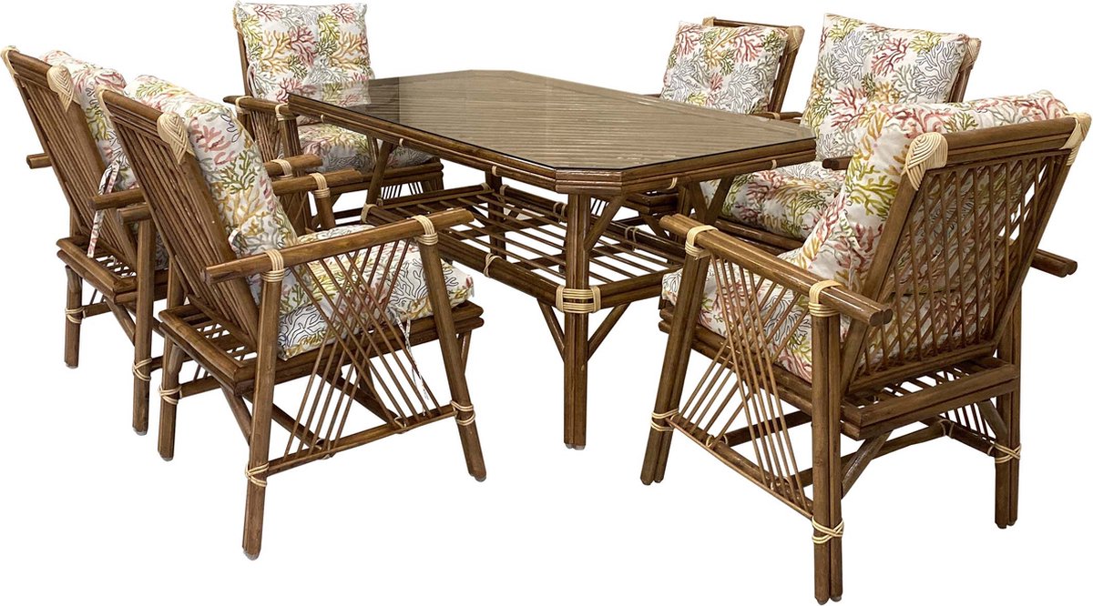 MIA DINING SET Eetset, tafel + 6 stoelen, binnen/buiten, 86x160cm-Marin