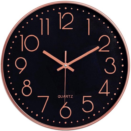 Horloge murale silencieuse, grande horloge décorative moderne sans tic-tac pour salon, cuisine, chambre à coucher, bureau à domicile (30 cm, or rose)
