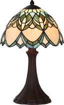 LumiLamp Tiffany Tafellamp Ø 25x42 cm Beige Blauw Glas Tiffany Bureaulamp