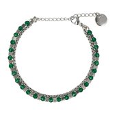 My Bendel - Zilveren dubbele armband met groene glas stenen - Zilveren dubbele armband met groene glas stenen - Met luxe cadeauverpakking