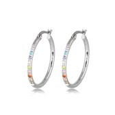 My Bendel - Zilverkleurige Oorbellen Gekleurde Zirkonia 25mm x 2mm - Sprankelende Zilverkleurige Oorringen met Kleurrijke Zirkonia - met Luxe Cadeauverpakking | Sieraden Voor Dames