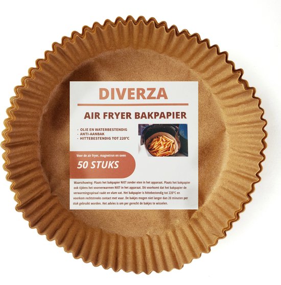 DIVERZA Airfryer Papier sulfurisé 50 pièces - 20 cm - Friteuse à air chaud Récipients jetables - Convient aux Airfryer XL et XXL - Papier jetable 50 pièces - Papier sulfurisé rond - Accessoires Airfryer