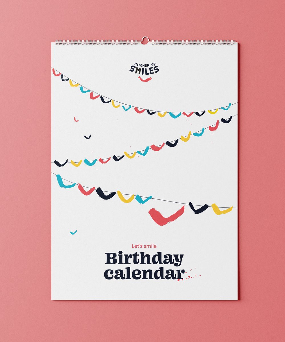 VERJAARDAGSKALENDER - wandkalender 21x29,7 cm - gebroken wit duurzaam papier - verjaardag - kalender - iedere maand een smile
