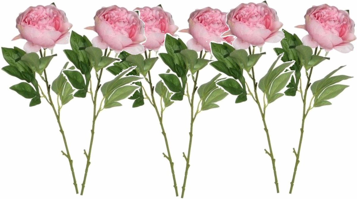 Mica Decorations 6x stuks roze pioenroos/rozen kunstbloemen 76 cm - Kunstbloemen boeketten - Huis of kantoor