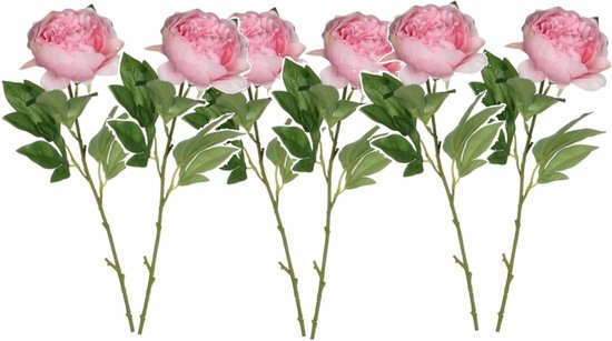 6x stuks roze pioenroos/rozen kunstbloemen 76 cm - Kunstbloemen boeketten - Huis of kantoor