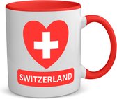 Akyol - switzerland vlag hartje koffiemok - theemok - rood - Zwitserland - reizigers - toerist - verjaardagscadeau - souvenir - vakantie - 350 ML inhoud