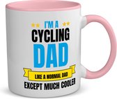 Akyol - i'm a cycling dad koffiemok - theemok - roze - Vader - papa - vaderdag cadeautjes - verjaardagscadeau - gift - kado - 350 ML inhoud