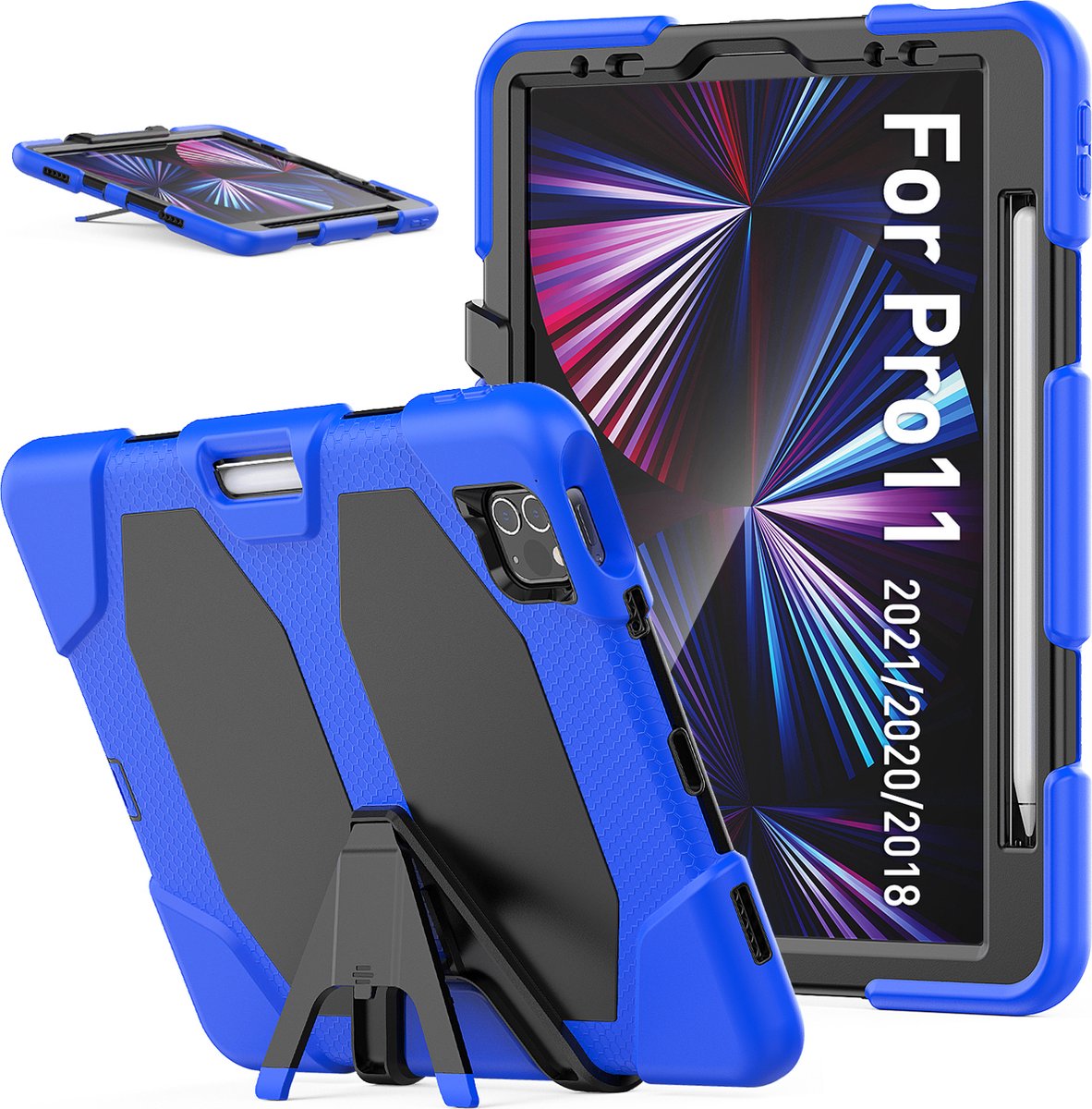 Geschikt voor Apple iPad Pro 11 inch hoes - iPad Air 2020 – iPad Air 2022 – beschermhoes - hoesje met standaard en ingebouwde screenprotector | Blauw