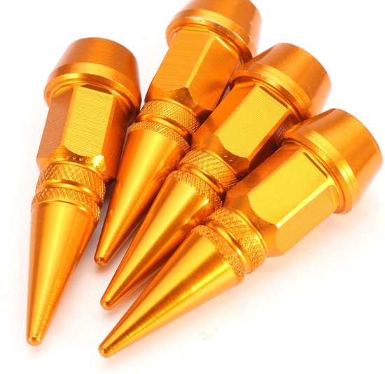 VCTparts® Ventieldoppen Slotbout Kogelstijl Roestbestendige Punt Doppen - Aluminium Goud (Set 4 stuks)