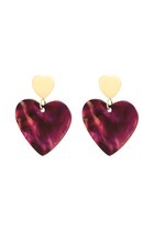 Oorbellen - dubbel hart - goud/rood - sheet material - yehwang