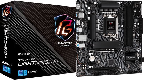 Asrock B760M PG Lightning/D4, Intel, LGA 1700, Intel® Core™ i3, Intel® Core™ i5, Intel® Core™ i7, Intel® Core™ i9, DDR4-SDRAM, 128 GB, DIMM