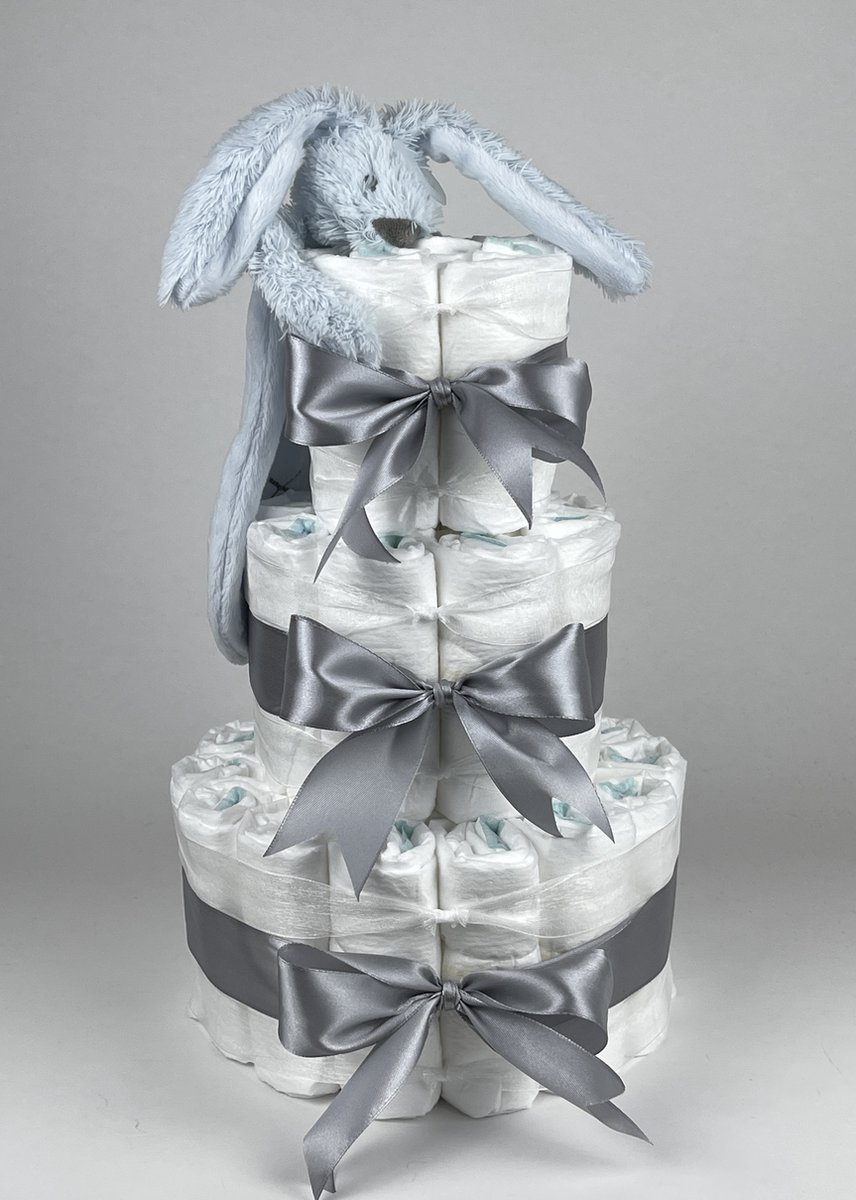 Chouette-Chouette | Luiertaart Jongen | Kraamcadeau | Geboorte Jongen | Babyshower | Tuttle Konijn Richie Blue - Grijs