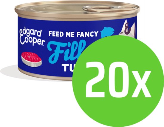 Edgard & Cooper blikje kattenvoer met afbeelding van tonijnfilet. "Feed Me Fancy Fillers Tuna". 20 blikjes.