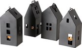 Huisjes - Lantaarns - Bryne - Set van 4 - Metaal - Zwart - Boltze Home - 6 x 8 x 17cm