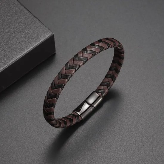 TVR-Wares® | Bracelet en cuir tressé | Marron noir | Fermeture coulissante | Taille L | 21 cm