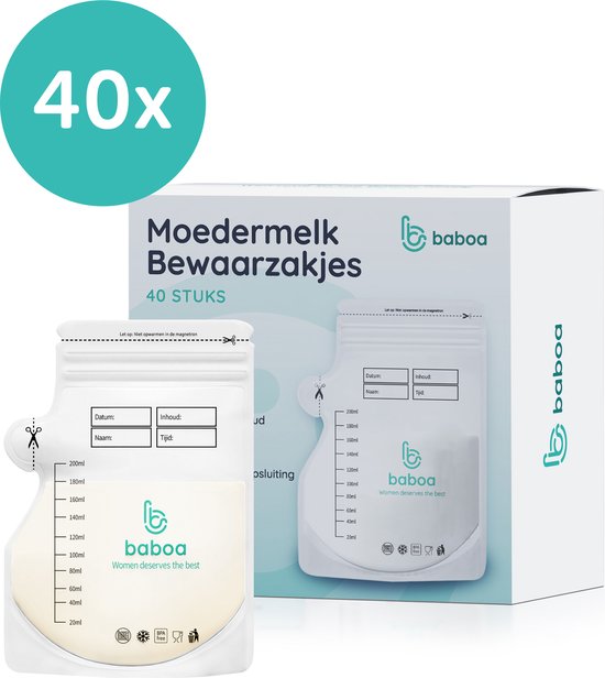  - Baboa® - Moedermelk Bewaarzakjes - 40 stuks - Borstvoeding zakjes - BPA Vrij - 220ML - Dubbele sluiting - Schenktuit