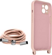 Geschikt voor Apple iPhone 13 Mini Koord Hoesje Semi-rigide Nekkoord 80cm roze