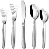 Bol.com Cutlery Set for 12 People 60-Piece Stainless Steel Cutlery Set Hammered Cutlery Set with Knife Fork Spoon High-Quality S... aanbieding