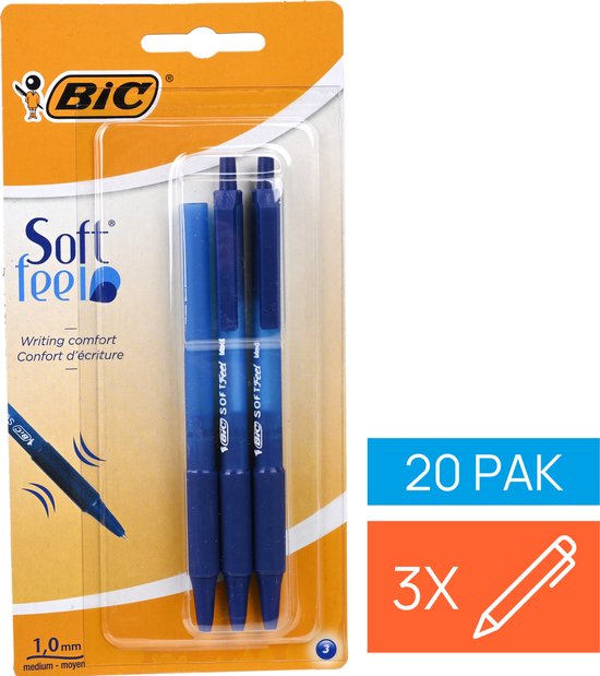 Stylo bille Bic Soft Feel Medium Blauw 20 x 3 stylos | bol