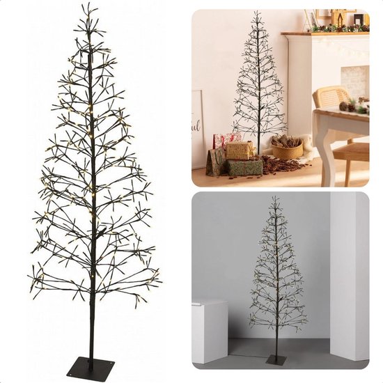 Foto: Cheqo sfeervolle lichtboom kerstboom 120 cm 160 warm witte led s sfeerverlichting kerstverlichting kerstlampjes takken met verlichting voor binnen en buiten met metalen standaard 500 cm aansluitsnoer kerstversiering