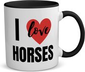 Akyol - i love horses koffiemok - theemok - zwart - Paarden - paarden liefhebbers - verjaardagscadeau - kado - gift - 350 ML inhoud