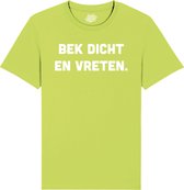 Bek Dicht en Vreten - Frituur Snack Cadeau - Grappige Eten En Snoep Spreuken Outfit - Dames / Heren / Unisex Kleding - Unisex T-Shirt - Appel Groen - Maat XL