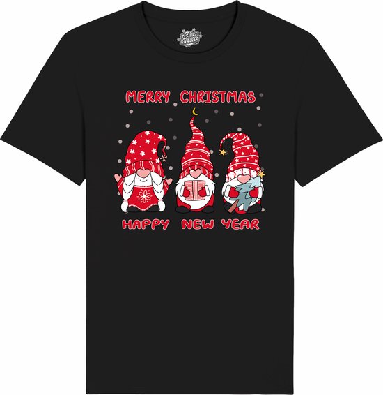 Christmas Gnomies Rood - Foute kersttrui kerstcadeau - Dames / Heren / Unisex Kerst Kleding - Grappige Feestdagen Outfit - - Unisex T-Shirt - Zwart - Maat M