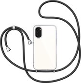 Hoesje met Koord geschikt voor Motorola Moto E32 / E32s - Back Cover Siliconen Case Transparant Hoes Zwart