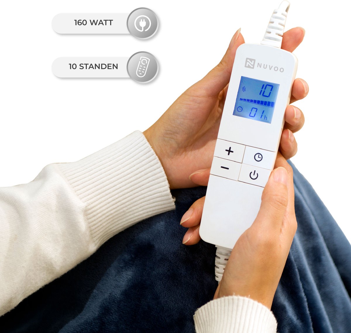 Afbeelding 3 van Nuvoo Elektrische Warmtedeken - Fleece/Sherpa - 180x160 cm- XXL - Automatische Uitschakeling - Oververhittingsbescherming - 20 Standen - 160W - 2 Persoons - Bovendeken - Grijs