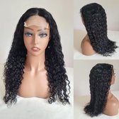 Braziliaanse Remy pruik - 24 inch - kinky krullen pruiken - human hair- kleur zwart - echt menselijke haren- 4x4 lace closure wig