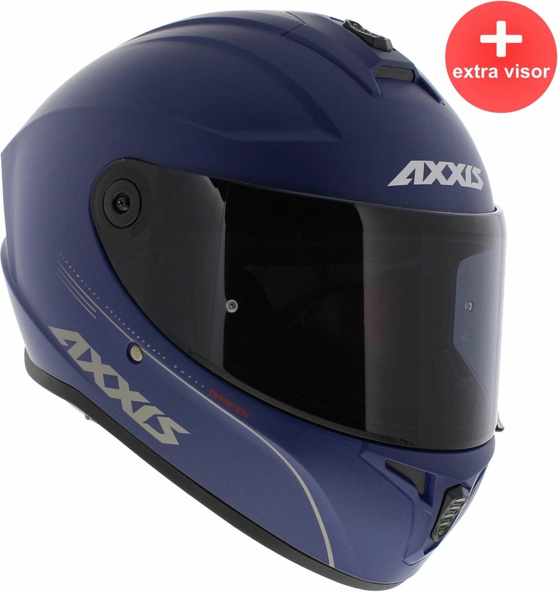 Axxis Draken S integraal helm solid mat blauw XS + extra (donker) vizier in de doos!