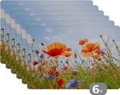 Placemats bloemen - Lente - Klaproos - Natuur - Placemat - Placemat antislip - Onderleggers tafel - Tafelbeschermer - 45x30 cm - Keuken - Onderleggers borden
