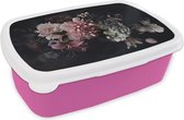 Broodtrommel Roze - Lunchbox - Brooddoos - Bloemen - Vintage - Pastel - Roze - Wit - 18x12x6 cm - Kinderen - Meisje