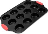 Royalty Line® MFN12 Cupcake Vormpjes - Bakvorm met 12 Cupcakes Vormpjes - Muffinvormen Met Antiaanbaklaag - Met Siliconen Handgreep - Zwart
