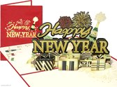 Popcards popupkaarten - Grote Nieuwjaarskaart met siervuurwerk en Champagne: Happy New Year! pop-up kaart 3D wenskaart