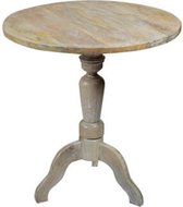 Bijzettafel - klassieke naturel tafel - antique white wash finish - houten tafel - rond 70cm