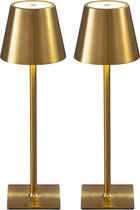 2 Stuks - Oplaadbare Tafellamp - Dimbaar - Aluminium - Bureaulamp - Waterdicht - 38CM - Goud